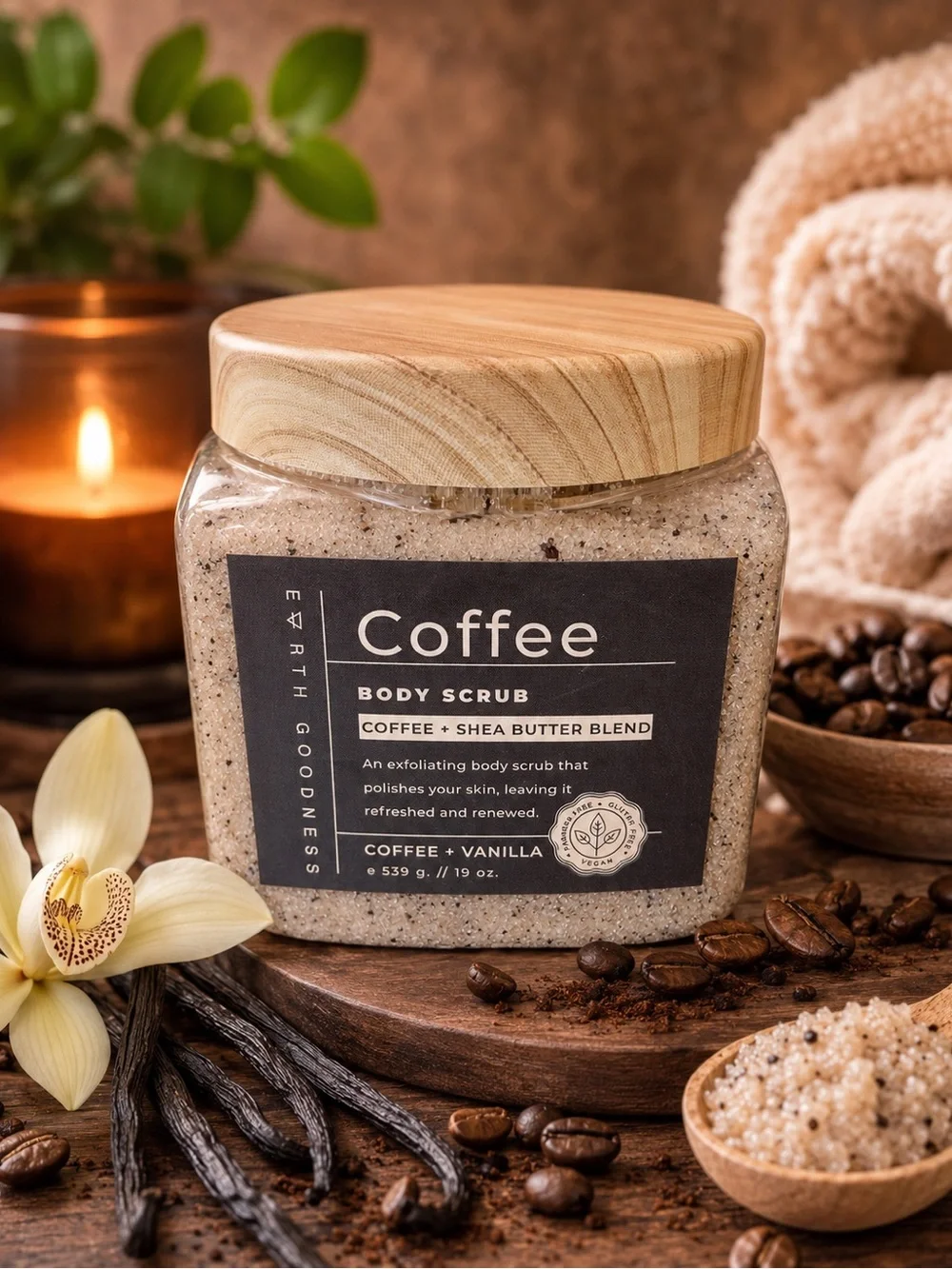 Coffee Body Scrub – Coffee + Shea Butter (Natural Tan)